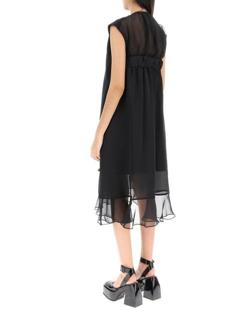 Sacai Black Midi Dress With Knitted Panel