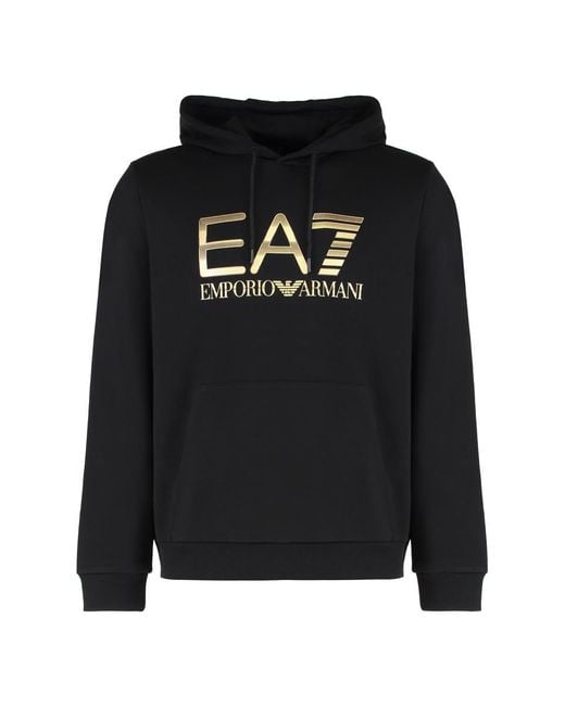 EA7 Men's Black Logo Cotton Hoodie