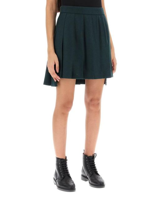 Thom Browne Green Flannel Mini Pleated Skirt