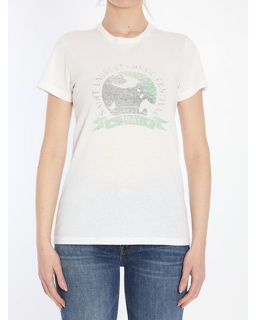 Saint Laurent White Musical Festival Print T-Shirt