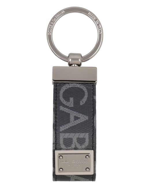 Dolce & Gabbana Gray Fabric Key Ring With Logo for men