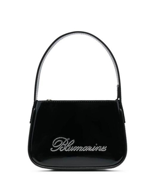 Blumarine Black Patent Finish Mini Bag With Rhinestone-Embellished Log