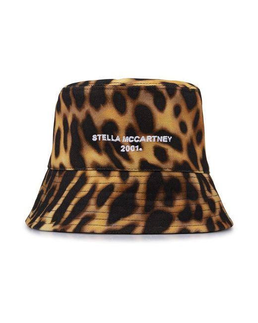 Stella McCartney Brown Bucket Hat With Cheetah Print And 2001 Logo