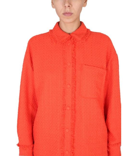 MSGM Red Camicia In Cotone Con Frange