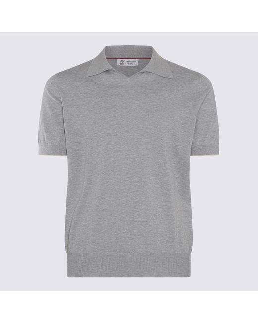 Brunello Cucinelli Gray Cotton Polo Shirt for men