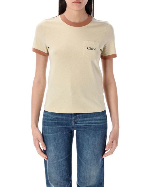 Chloé Blue Crew-Neck Logo T-Shirt