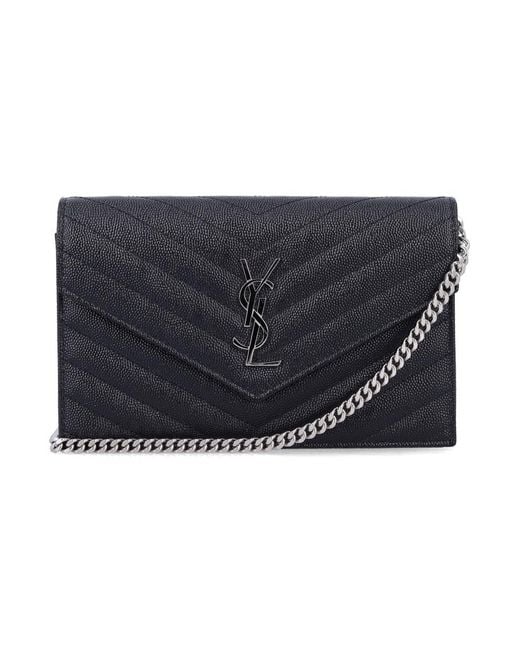 Saint Laurent Black Cassandre Envelope Chain Wallet
