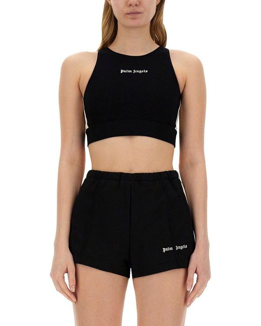 Palm Angels Black Crop Top With Logo