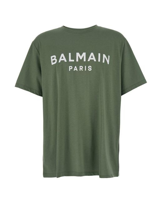 Balmain Green Print T-Shirt for men