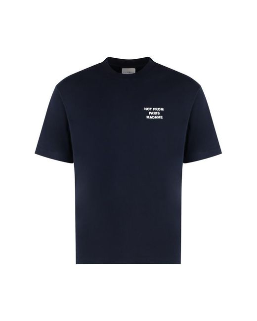 Drole de Monsieur Blue Slogan Cotton Crew-Neck T-Shirt for men