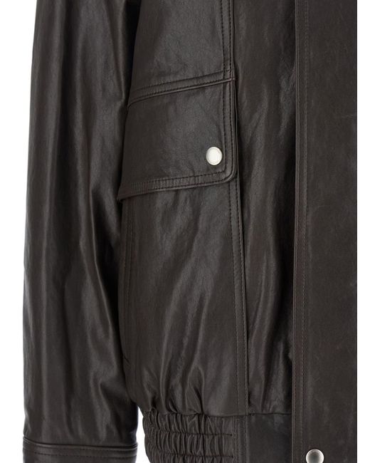 DUNST Black Brown Oversized Jacket With Dropped Shoulders And Flap Pockets On The Front In Leather Woman