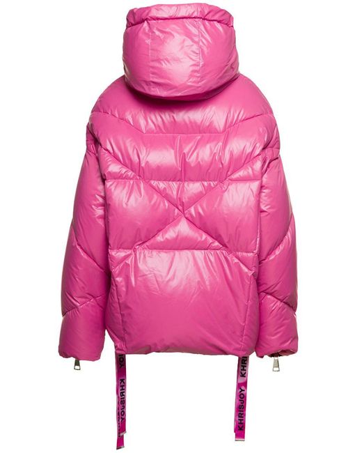 Khrisjoy Pink 'puff Khris Iconic' Oversized Down Jacket With Hood In Polyester Woman