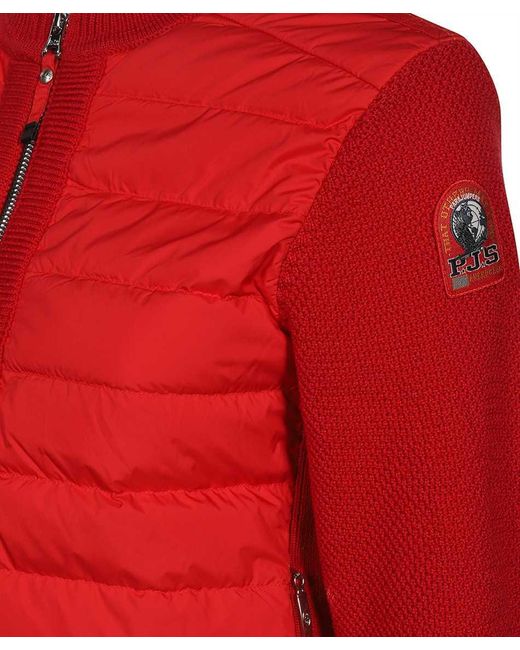 Parajumpers Red Theresa Padded Panel Knitted Jacket