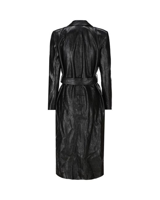 Balenciaga Black Waist Belted Leather Coat