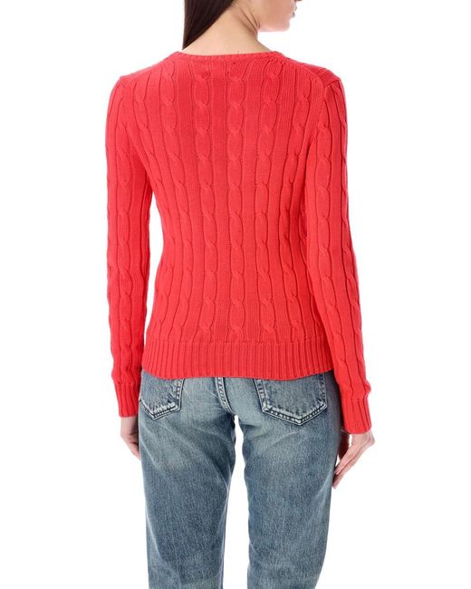 Polo Ralph Lauren Red Cable-Knit Cotton Crewneck Sweater