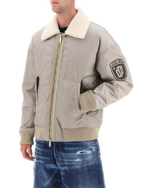 DSquared² Gray Padded Bomber Jacket With Collar In Lamb Fur for men
