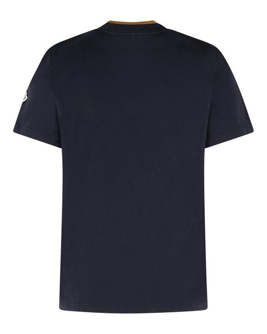 Moncler Blue Cotton Embroidered Logo T-Shirt for men