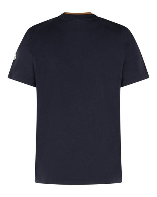 Moncler Blue Cotton Embroidered Logo T-Shirt for men