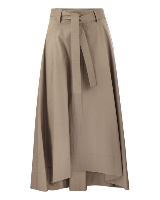 Peserico Brown Long Skirt In Lightweight Stretch Cotton Satin