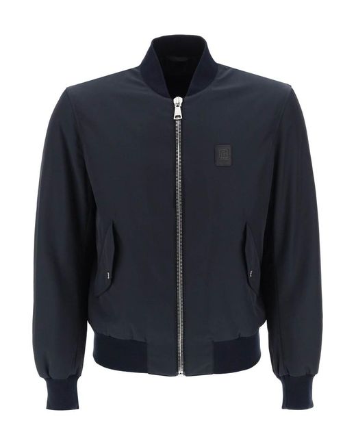 Balmain Blue Nylon Pb Bomber Jacket for men