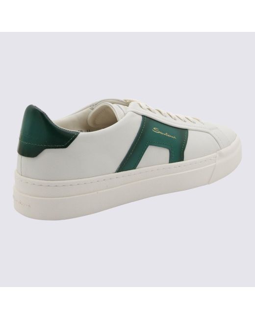 Santoni White And Green Leather Sneakers for men