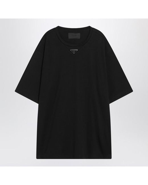 Prada Black T-Shirt With Logo Triangle for men
