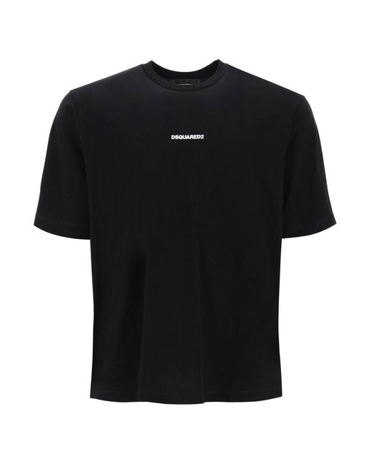 DSquared² Black T-Shirt Slouch Fit Con Stampa Logo for men