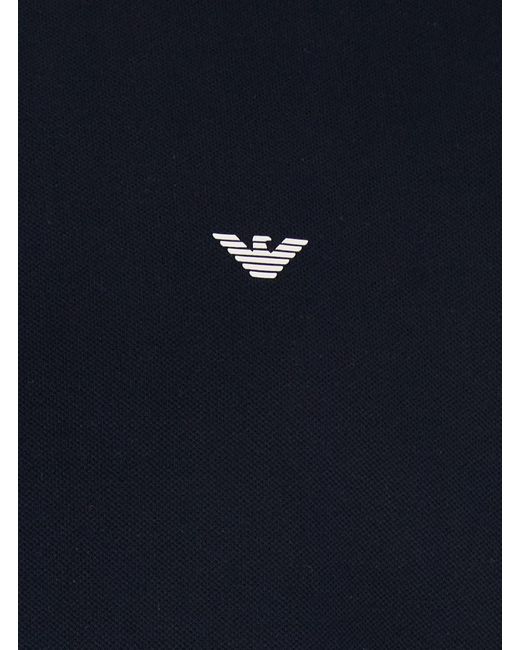 Emporio Armani Blue Short Sleeved Polo Shirt With Embroidery On The Front for men