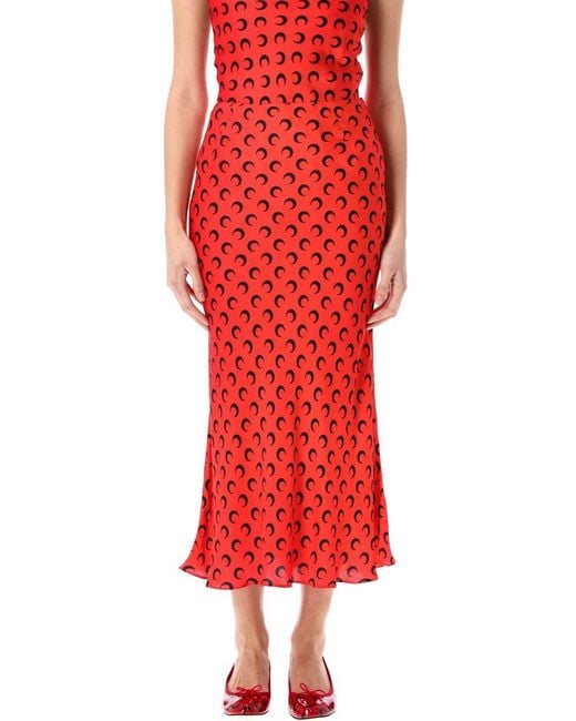 MARINE SERRE Red Moon Satin Midi Skirt