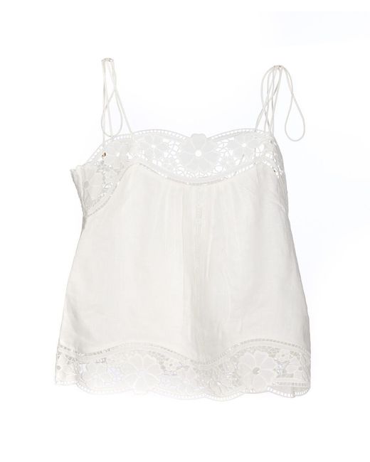 Zimmermann White Lace Trimmed Linen Top