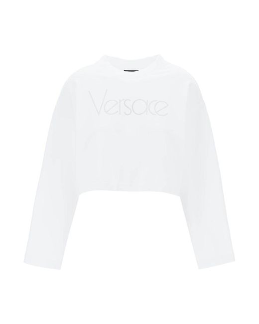 Versace White "Cropped Sweatshirt With Rhinestone