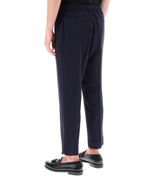 AMI Blue Elasticated Waist Pants In Viscose And Wool for men