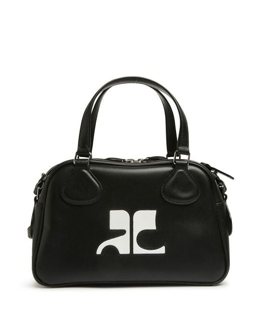 Courreges Black Leather Bowling Bag