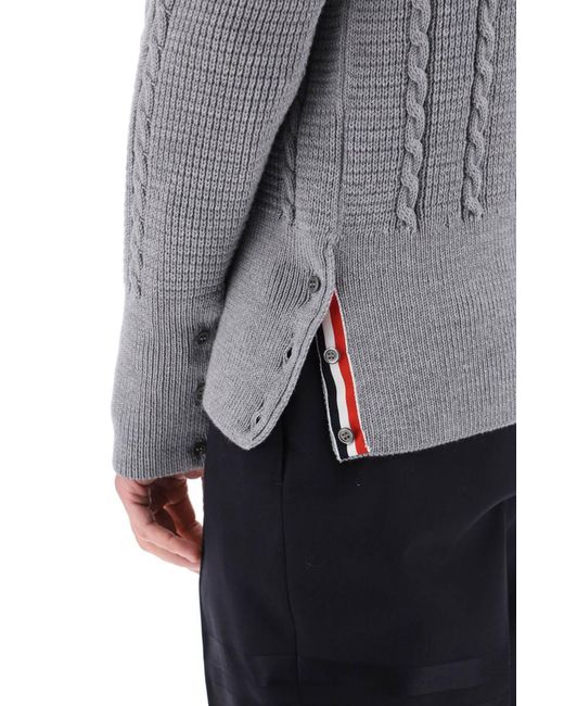 Thom Browne Gray Cable Wool Sweater With Rwb Detail for men