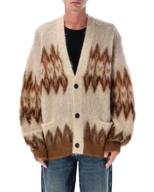 Isabel Marant Natural Nielson Mohair Blend Cardigan With Fair Isle Motif for men