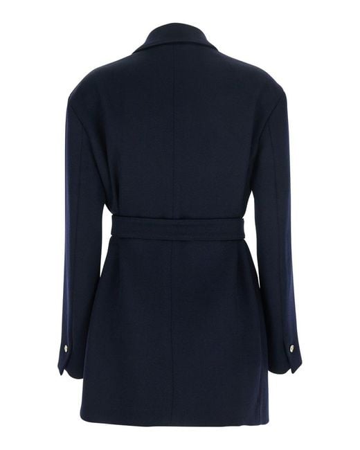 Tela Blue 'Nomade' Double-Breasted Jacket With Peak Revers And Belt