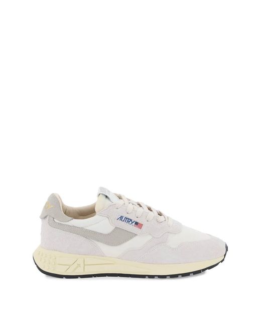 Autry White Reelwind Low Top Nylon And Suede Sneakers