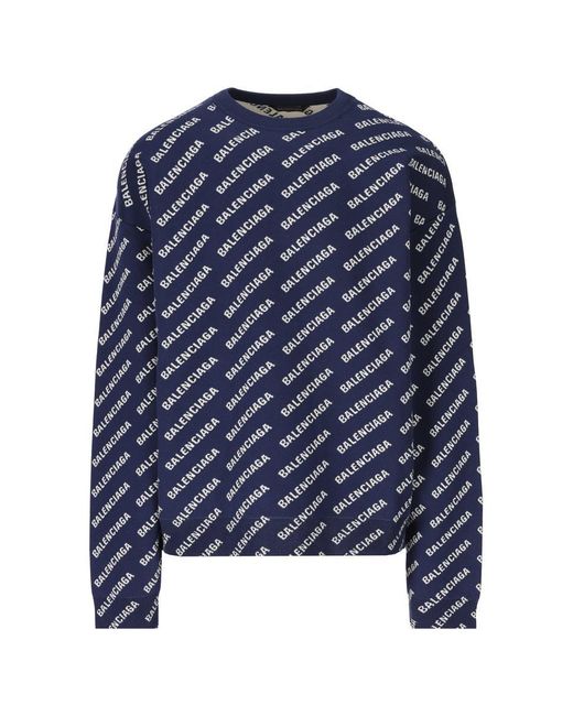 Balenciaga Blue Allover Logo-intarsia Sweater for men