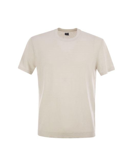 Fedeli White Stretch Linen Short-Sleeved T-Shirt for men