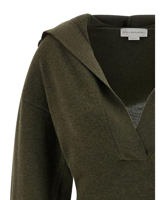 Stella McCartney Green Cropped Virgin Wool Hooded Sweater