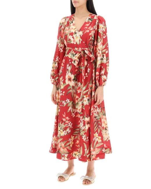 Zimmermann Red Lexi Wrap Dress With Floral Pattern