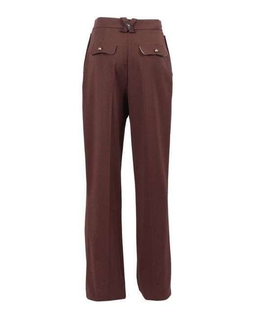 Elisabetta Franchi Purple Tailored Trousers With High Waist And Decorative Pockets
