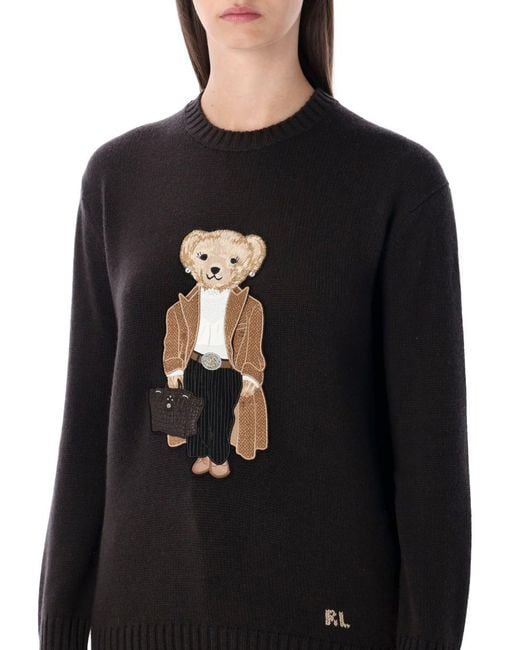 Ralph Lauren Black Cashmere Polo Bear Sweater