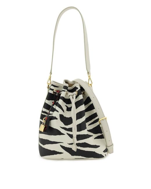 MCM White Zebra-Motif 'Dessau' Medium Bucket Bag