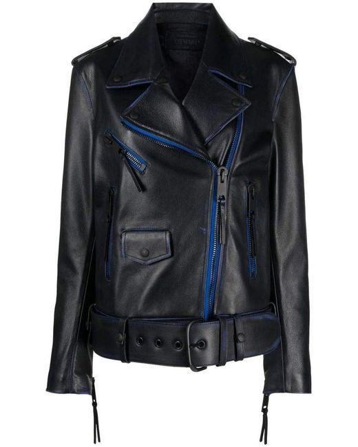 Off-White c/o Virgil Abloh Black Off- Off Contrast-Trim Leather Jacket