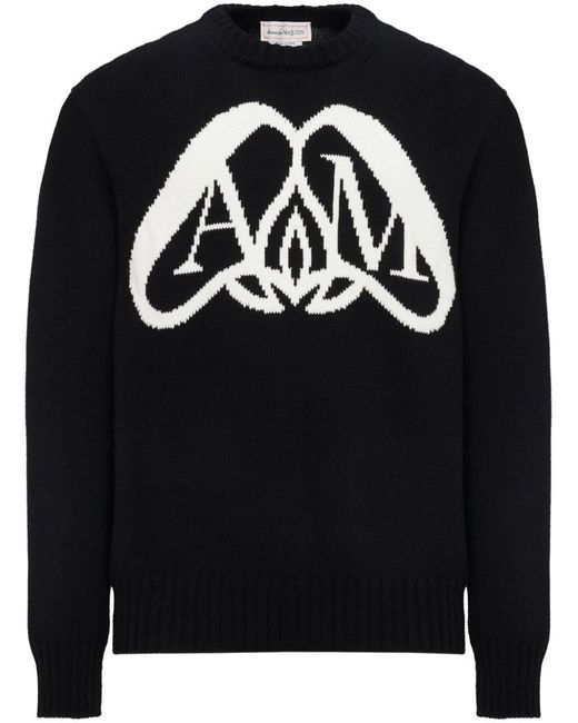 Alexander McQueen Black Seal Logo Cotton Sweater for men