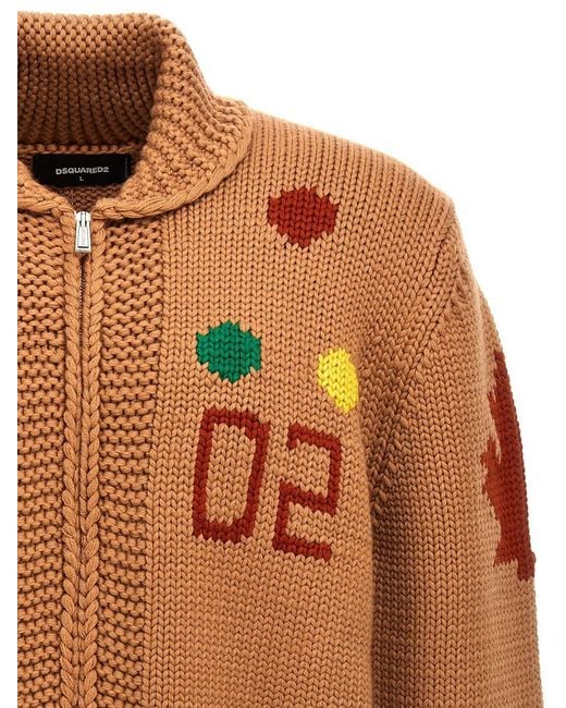 DSquared² Brown Oversized Jacquard Wool Cardigan for men