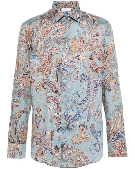 Etro Blue Shirt With Paisley Print for men
