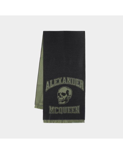 Alexander McQueen Black Varsity Skull Logo Scarf for men
