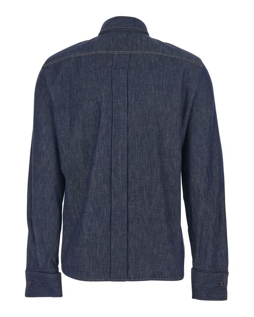 Brunello Cucinelli Blue Shirt With Point Collar And Hidden Closure